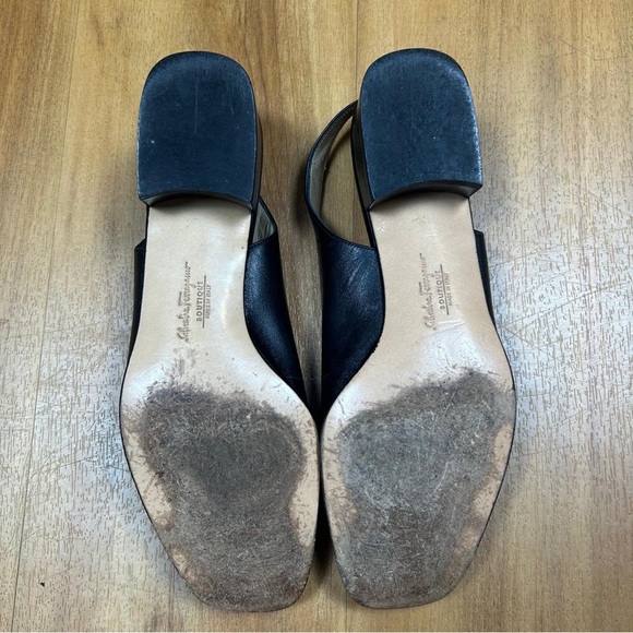 Salvatore Ferragamo Women’s Black and Gold Peep-Toe Heels - Picture 3 of 11